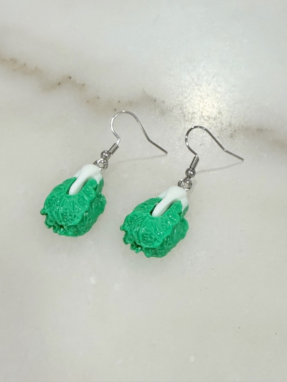 Cute Bok Choy Dangle Earrings Green Veggie Kawaii Novelty Jewelry